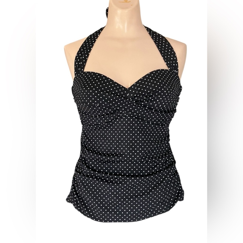 Miraclesuit  Polka Dot Retro Ruched Side Seams Tankini Swimsuit Top SIZE 8